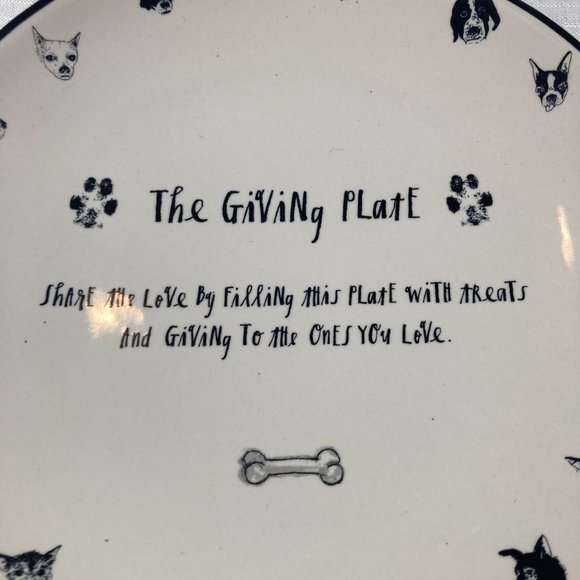 NWOT Rae Dunn Artisan Collection 8" Giving Plate, Cream and Black Dog Motif - Picture 6 of 6